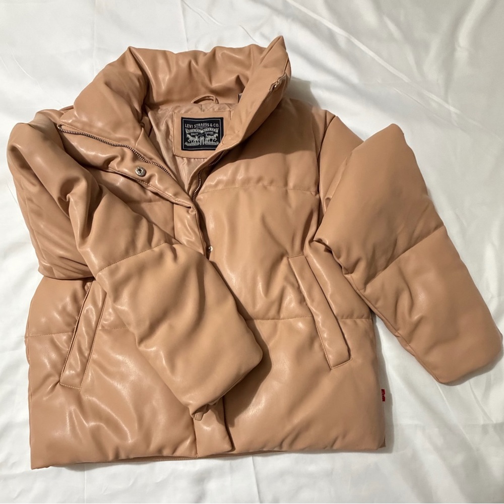 Levi's Women’s Beige Leather Puffer Jacket